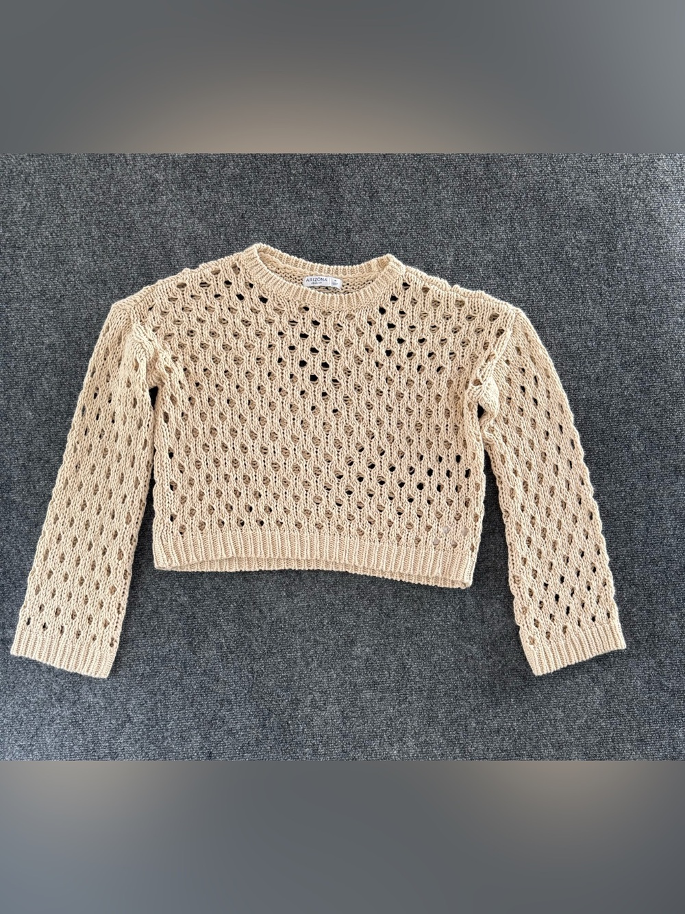 Arizona Jean Company Open-Knit Cropped Sweater - Cream